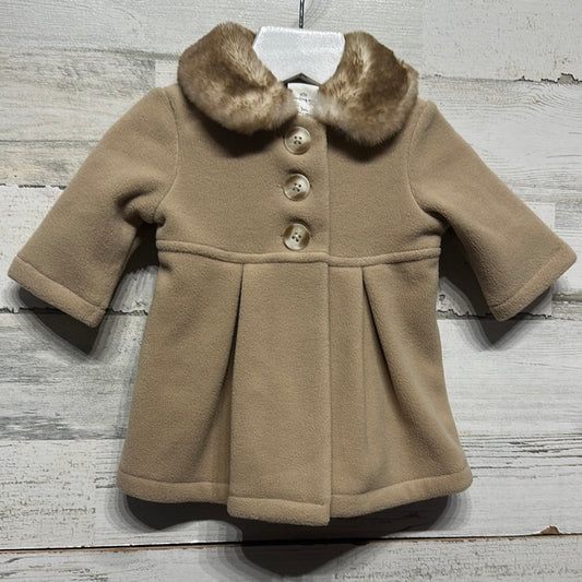 Girls Size 3m Starting Out Tan Peacoat with Faux Fur Collar - Very Good Used Condition