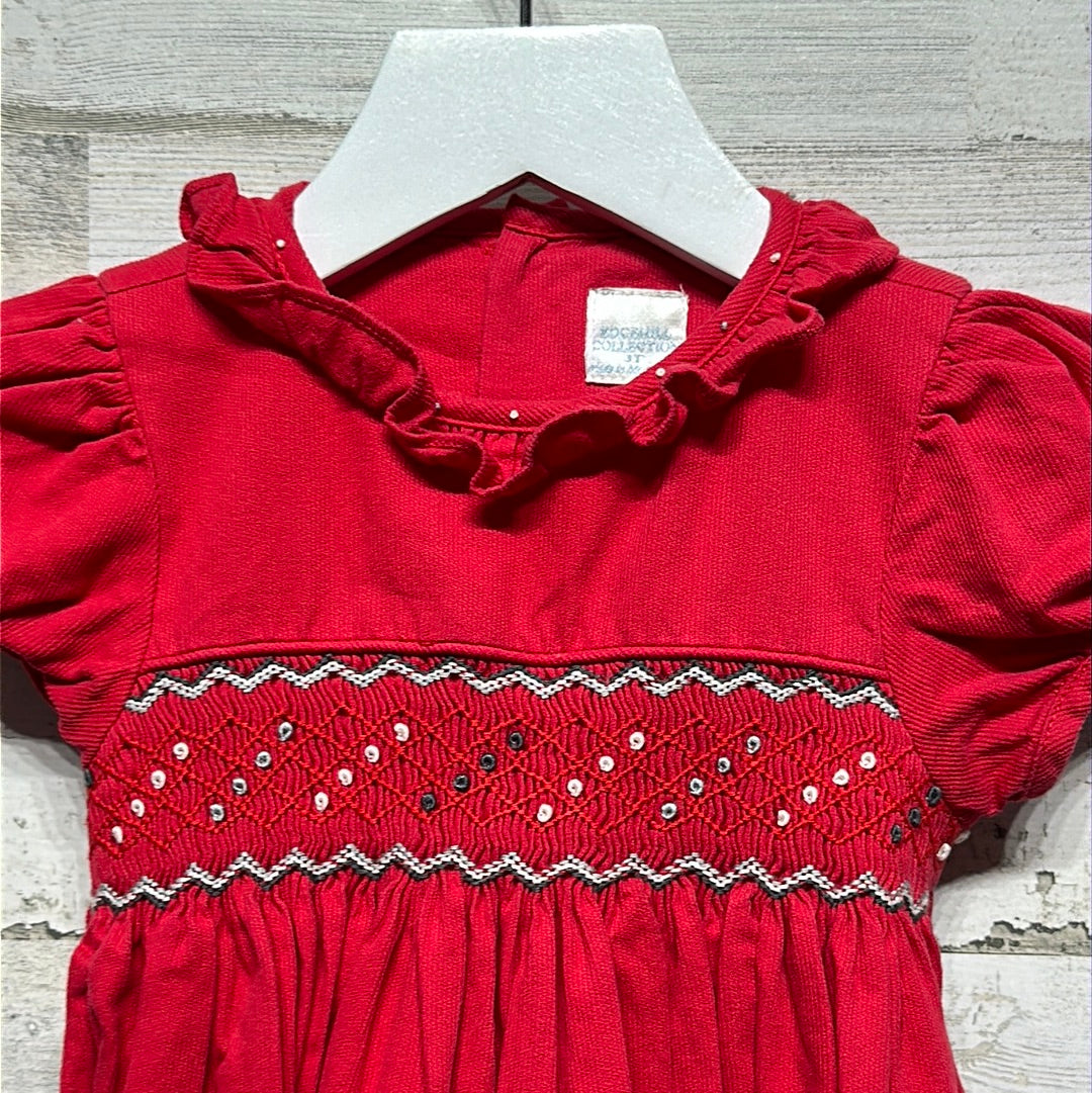 Girls Size 3t Edgehill Red Cord Smocked Dress - Play Condition