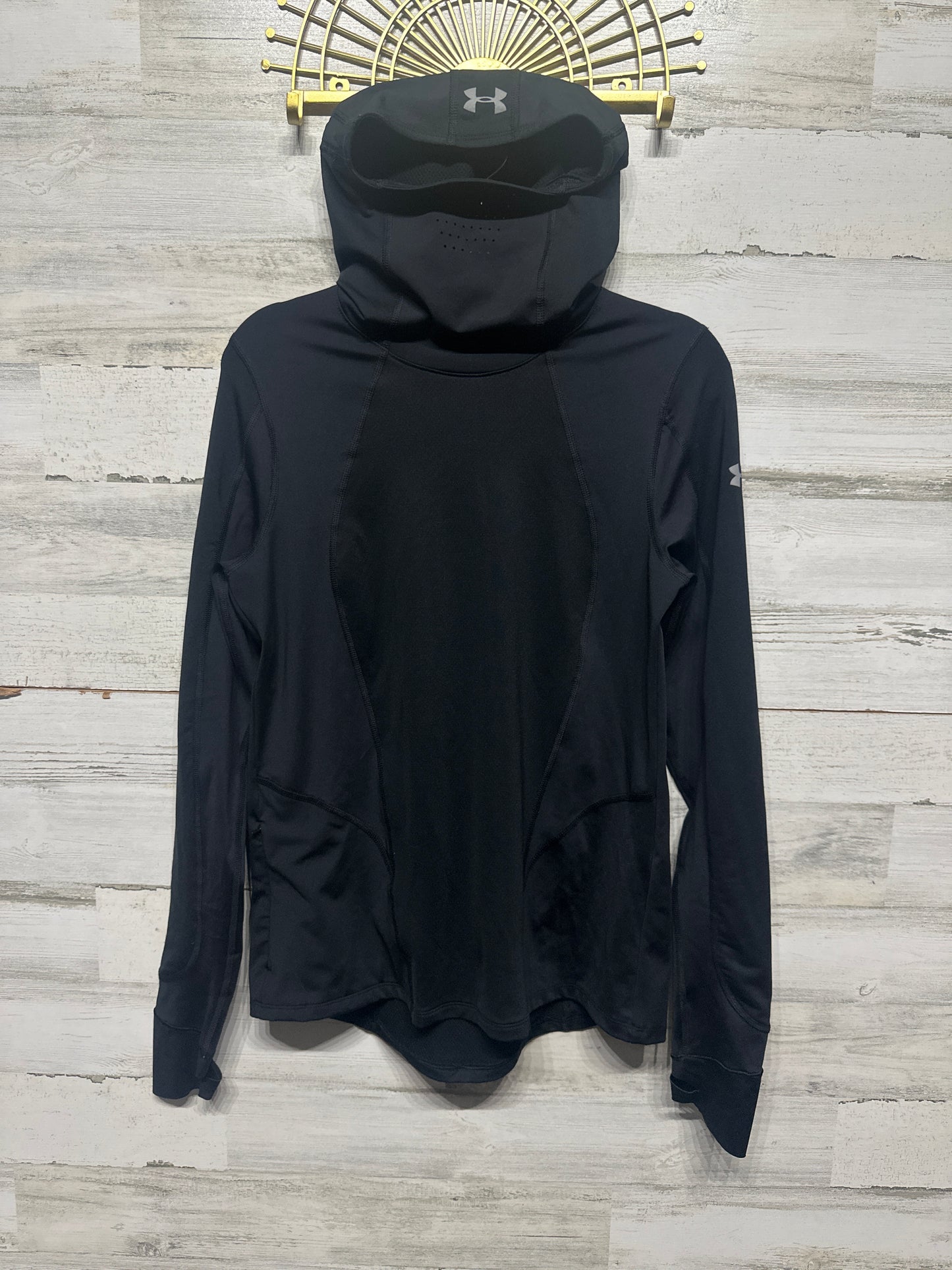 Women's Size Large Under Armour Run Fitted COLDGEAR Black Hoodie with Face Mask - Very Good Used Condition