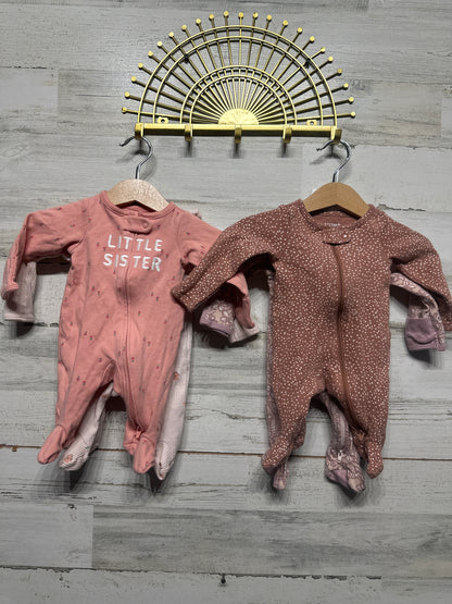 Newborn Girls Footed Sleeper Lot - 4 Pieces - Good Used Condition