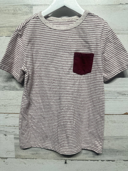 Boys Size Small (6-7) Cat and Jack Maroon Striped Pocket Tee - Good Used Condition