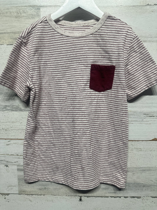 Boys Size Small (6-7) Cat and Jack Maroon Striped Pocket Tee - Good Used Condition