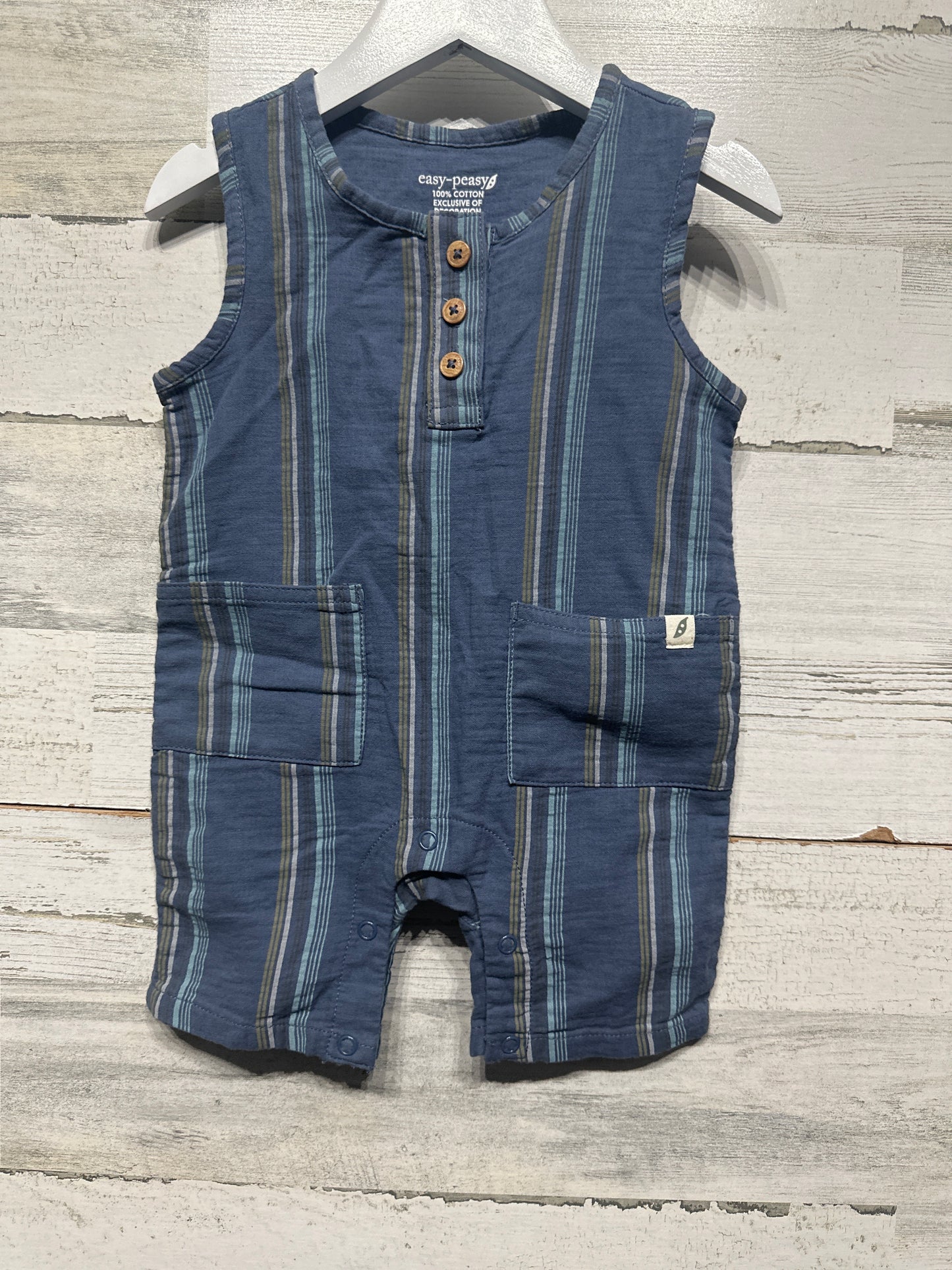 Boys Size 6-9m Easy Peasy Striped Romper - Very Good Used Condition