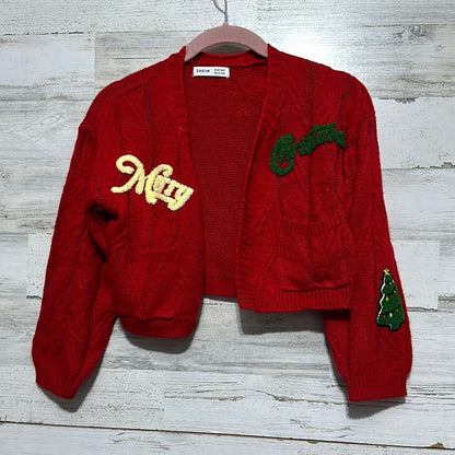 Girls Size 8Y Shein red Merry Christmas cardigan - good used condition