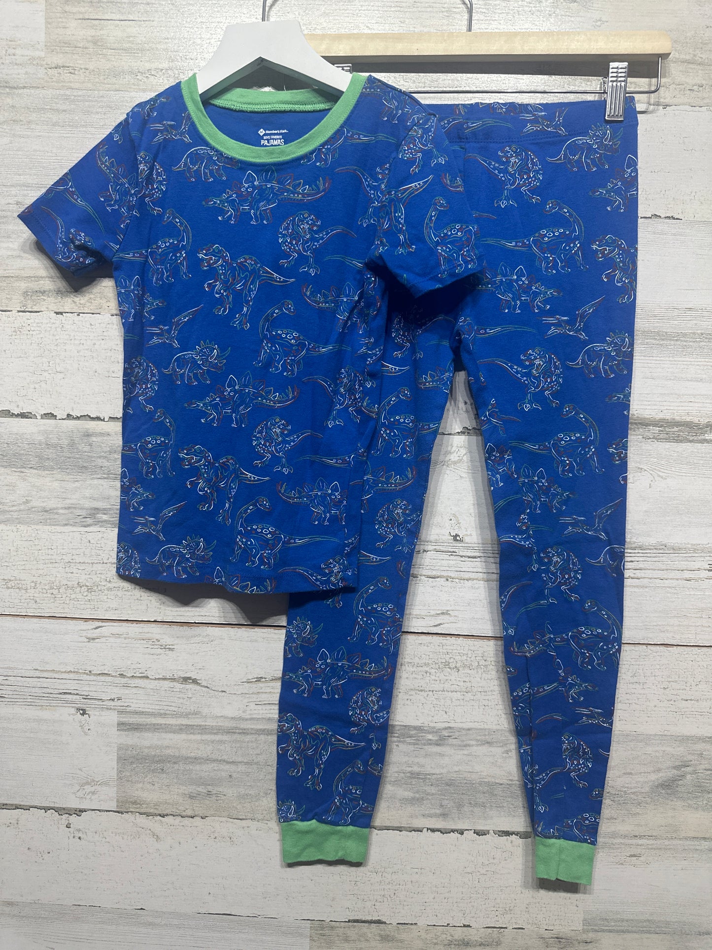 Boys Preowned Size 8 Member’s Mark Blue Dino Pajamas - Very Good Used Condition