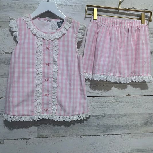 Girls Size 6 pink gingham shorts set with center bow embroidery - New with Tags