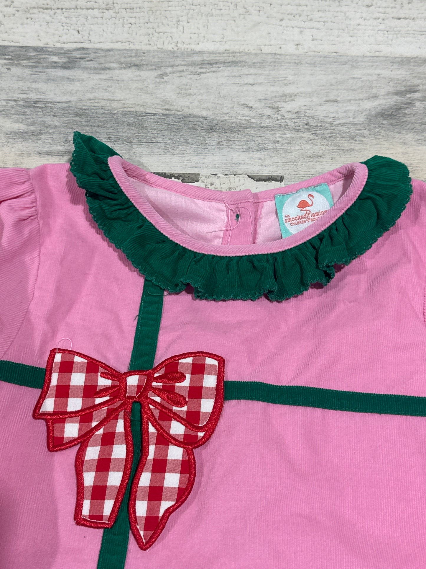 The Smocked Flamingo Cord Holiday Dress - Girls Size 6 - Good Used Condition