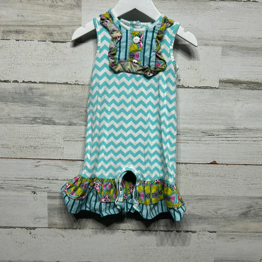 Girls Size 12m Ricrac Ruffles Teal Chevron Ruffle Romper - Good Used Condition