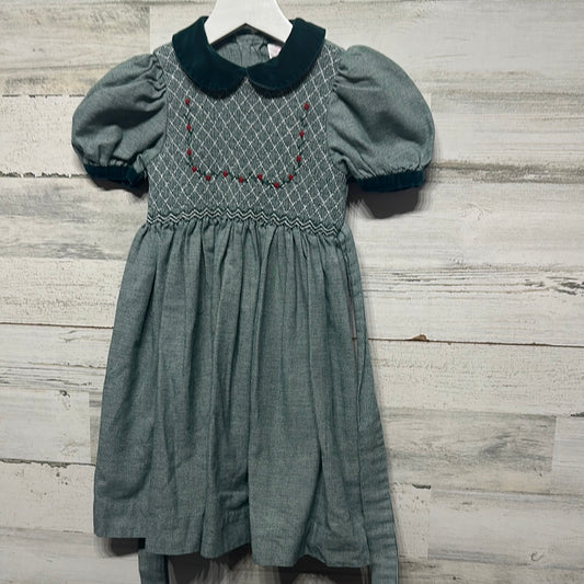 Girls Size 4 Sophie Dess Green Smocked Dress - Good Used Condition