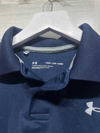 Boys Preowned Size XS Under Armour Navy Loose Drifit Polo Shirt - Very Good Used Condition