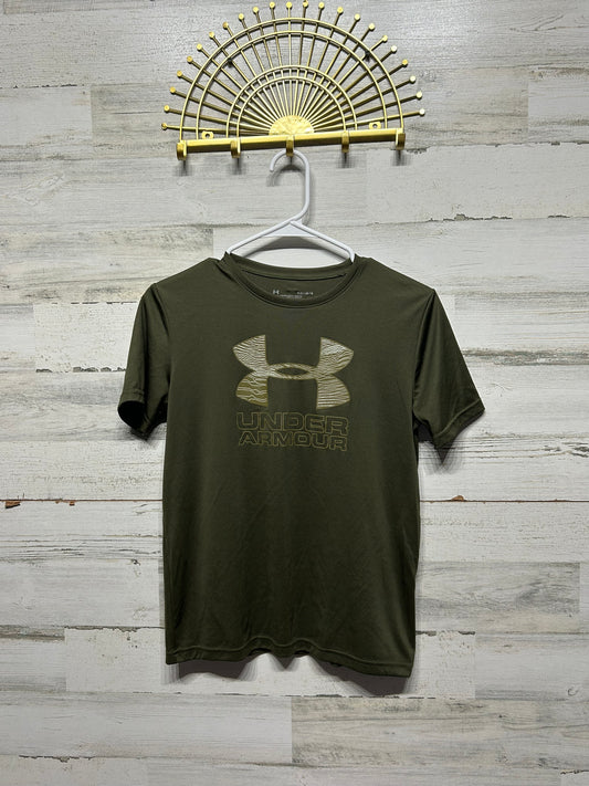 Boys Size Youth Large Under Armour Loose Olive Drifit Shirt - Good Used Condition