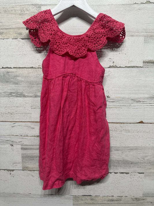 Girls Size 4 (104cm) Zara Crochet Collar Linen Dress - Very Good Used Condition