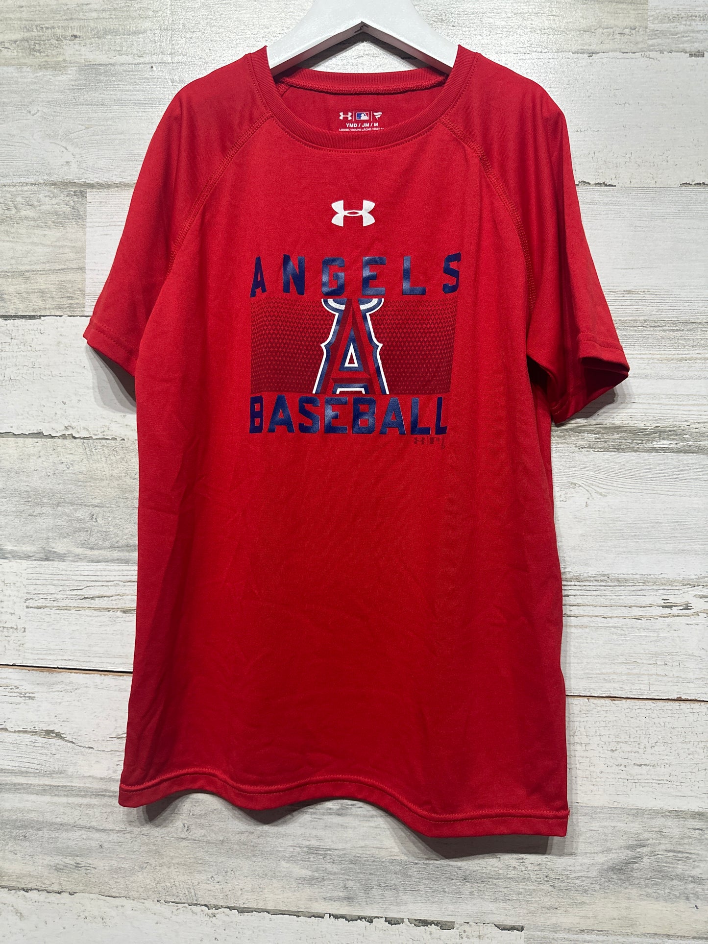 Boys Preowned Size Youth Medium Loose Under Armour Drifit Angels Baseball Shirt - Very Good Used Condition