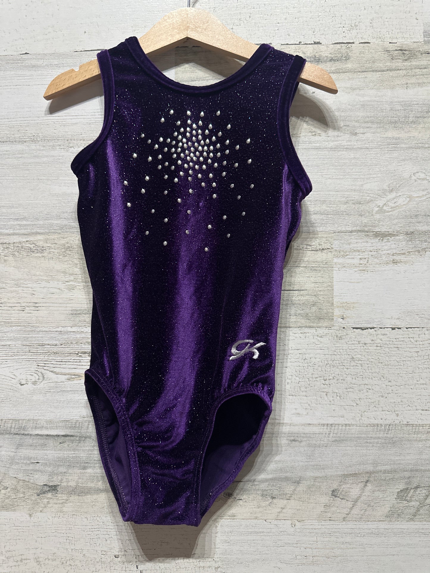 Girls Size Medium Child GK Purple Glitter Velvet Leotard - Very Good Used Condition