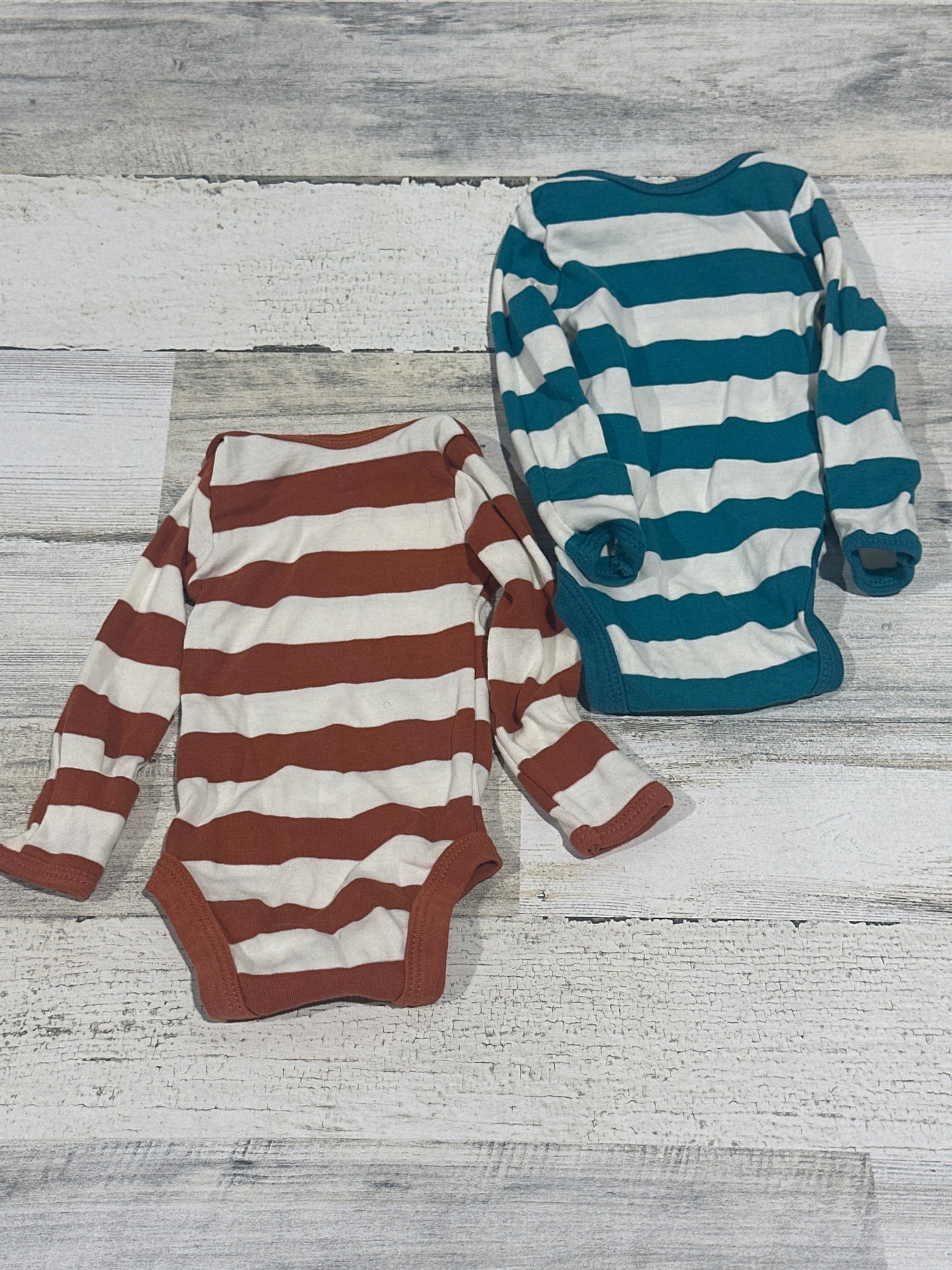 Striped Long Sleeve Onesies - Carter's - Two Pieces - Boys Size Newborn - Very Good Used Condition