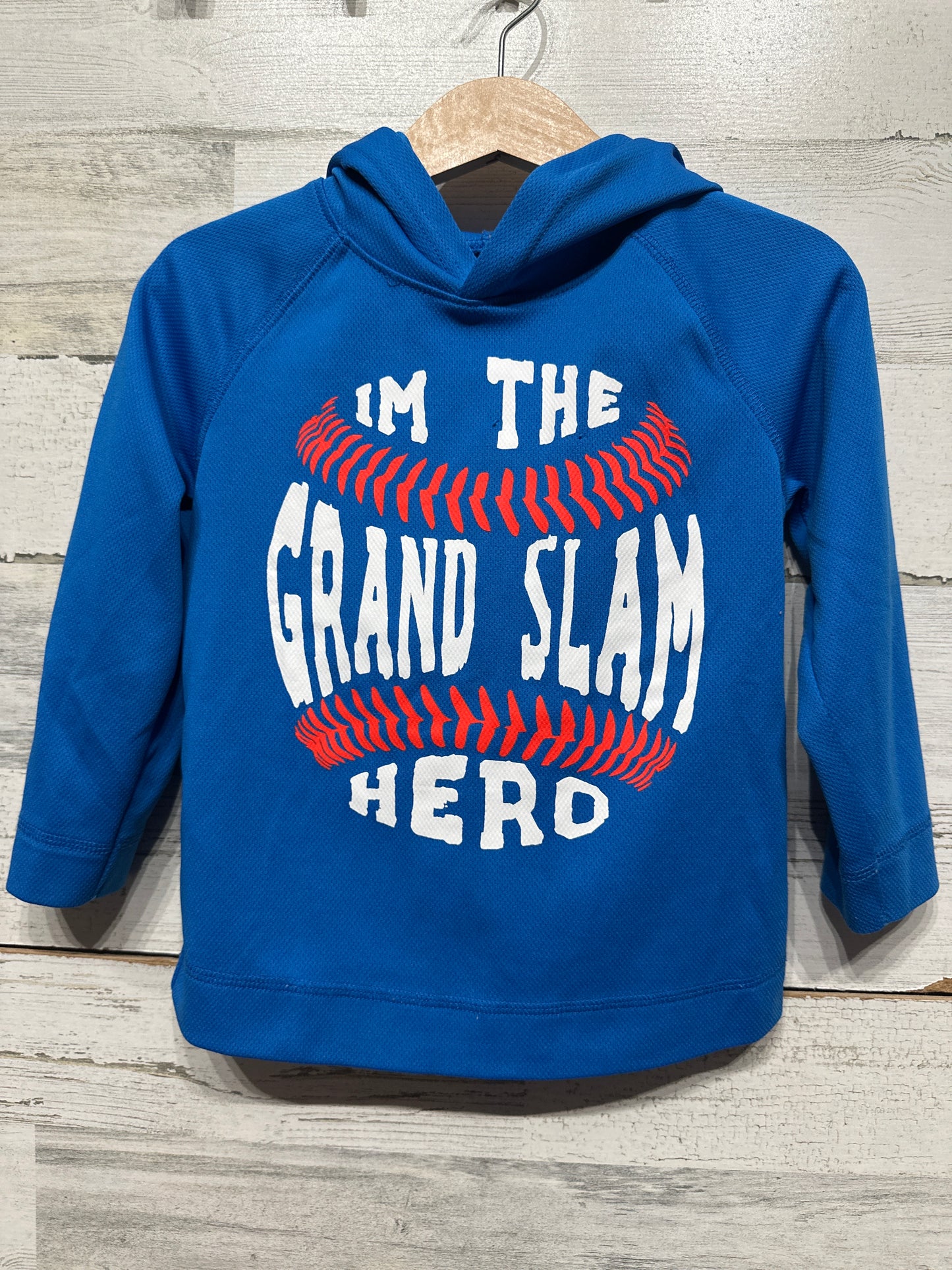 Boys Preowned Size 3t Okie Dokie Grand Slam Hero Drifit Hooded Shirt - Good Used Condition