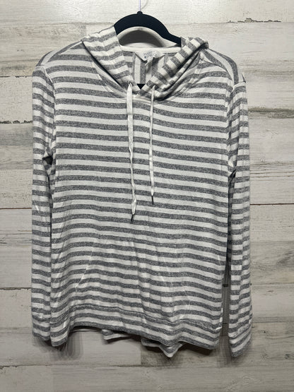 Women’s Medium Market & Spruce Soft Grey Striped Lightweight Hoodie - Very Good Used Condition