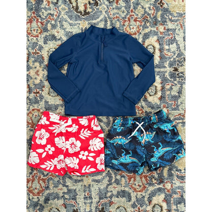Boys 2T Swim Bundle Carter's Cat & Jack Rash Guard Trunks EUC