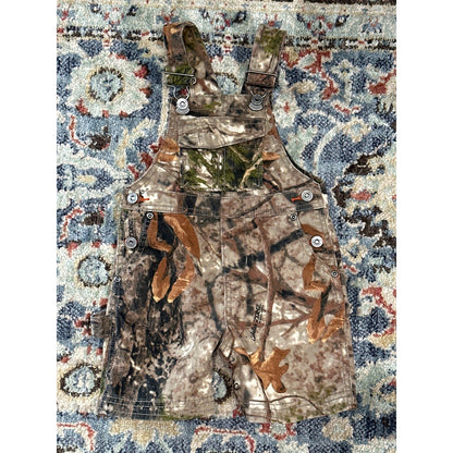 Cabela's Camo Overalls Kids 12-18M Brown Zonz Woodland Bib Shorts EUC