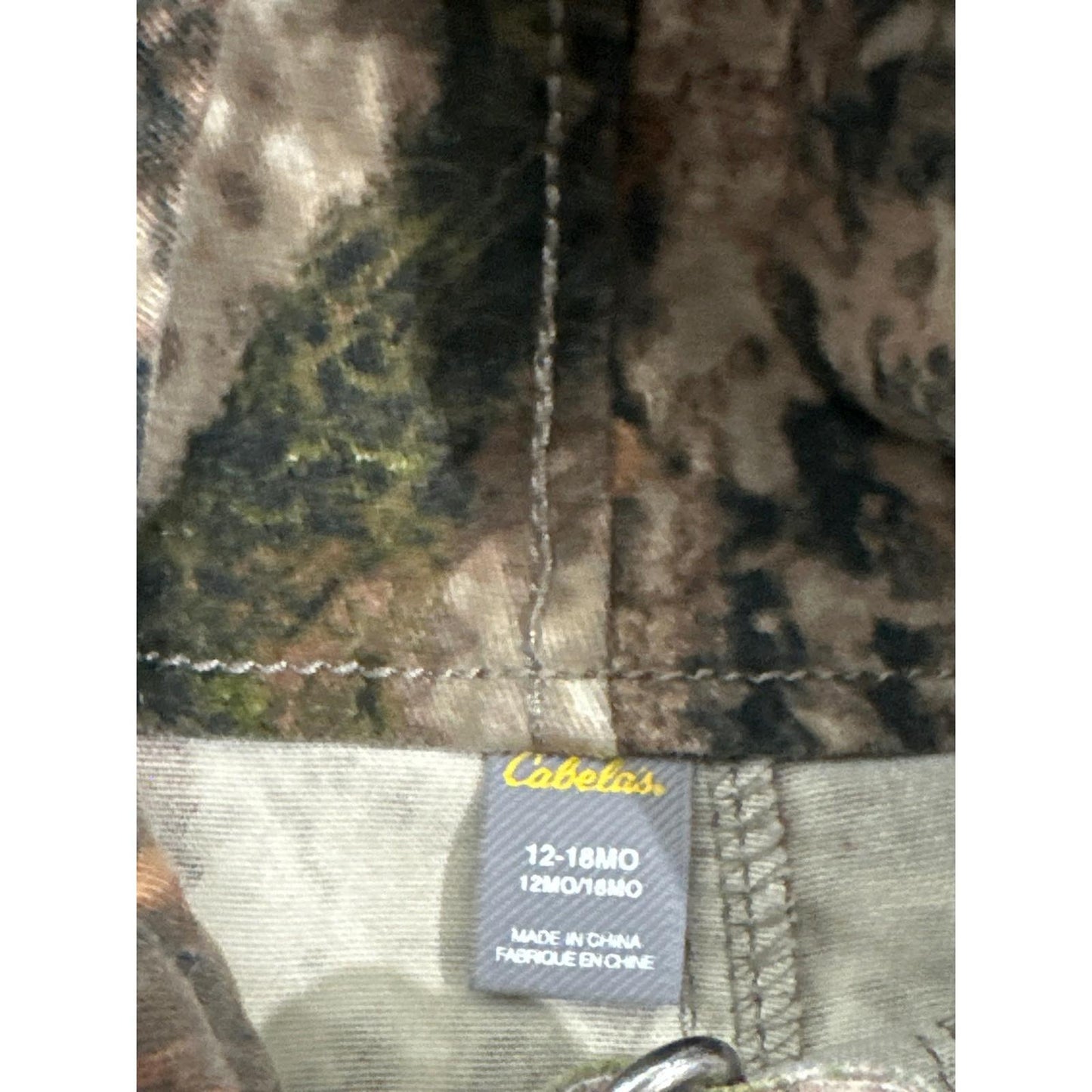 Cabela's Camo Overalls Kids 12-18M Brown Zonz Woodland Bib Shorts EUC