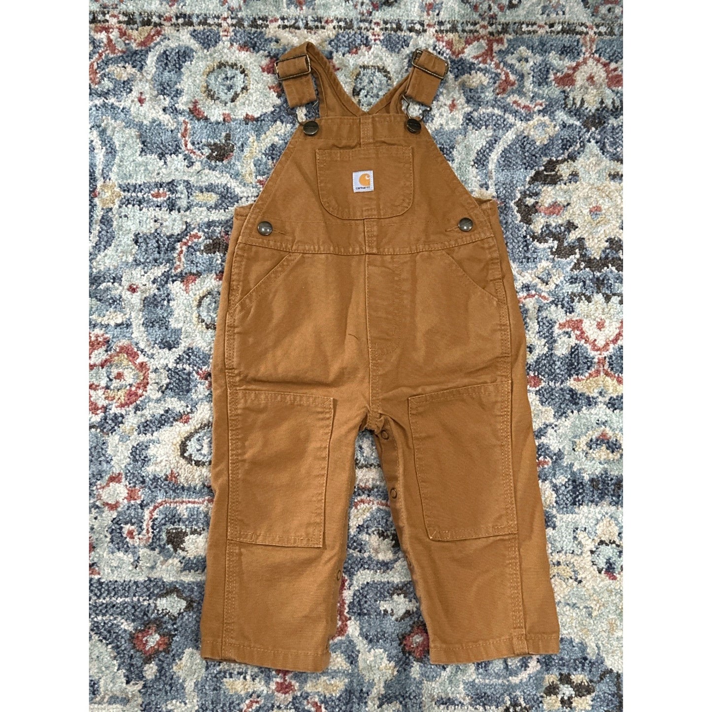 Carhartt Canvas Bib Overalls Boys 12M Brown Rugged Workwear EUC