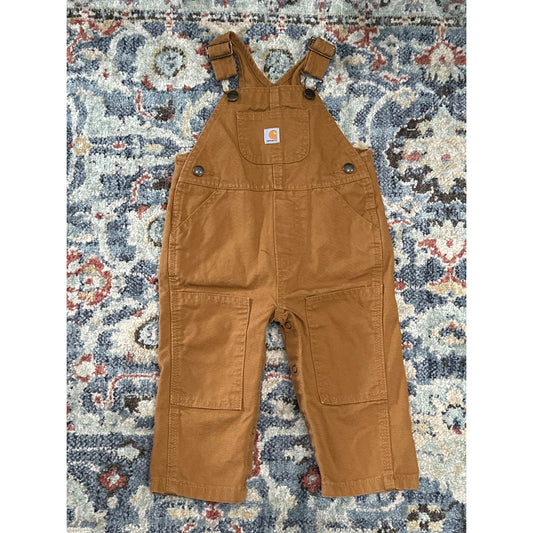Carhartt Canvas Bib Overalls Boys 12M Brown Rugged Workwear EUC