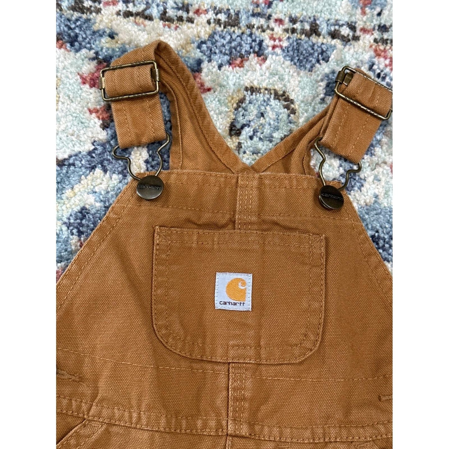 Carhartt Canvas Bib Overalls Boys 12M Brown Rugged Workwear EUC