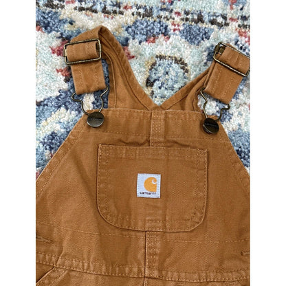 Carhartt Canvas Bib Overalls Boys 12M Brown Rugged Workwear EUC