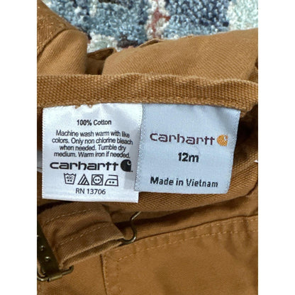 Carhartt Canvas Bib Overalls Boys 12M Brown Rugged Workwear EUC