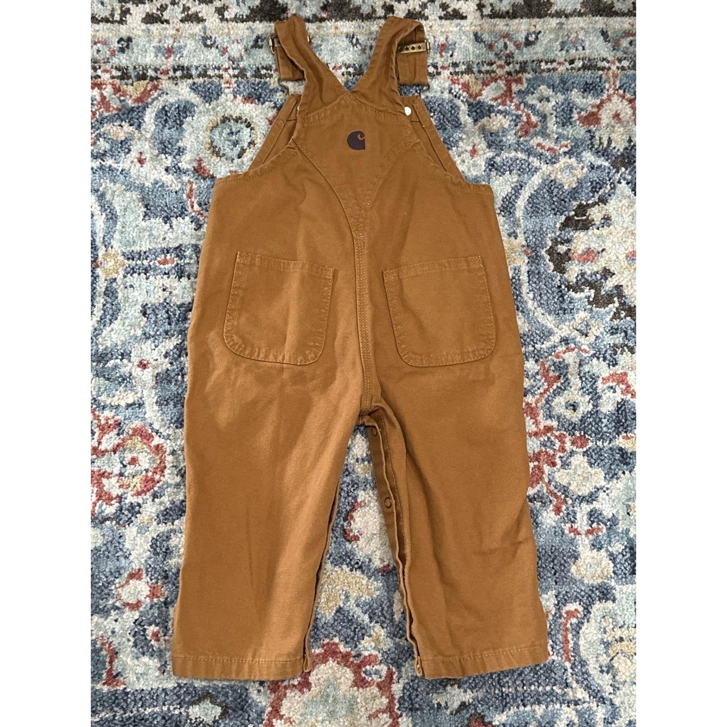 Carhartt Canvas Bib Overalls Boys 12M Brown Rugged Workwear EUC