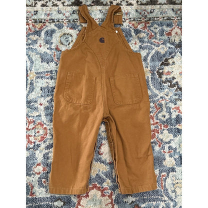 Carhartt Canvas Bib Overalls Boys 12M Brown Rugged Workwear EUC