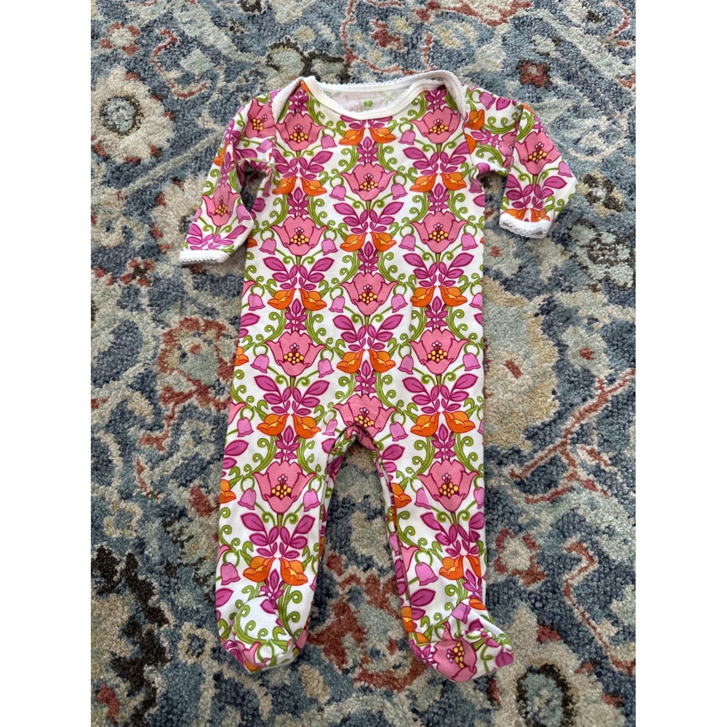 Vera Bradley Floral Footie Sleeper Baby Girls 3-6M Pink Orange Green Retro EUC