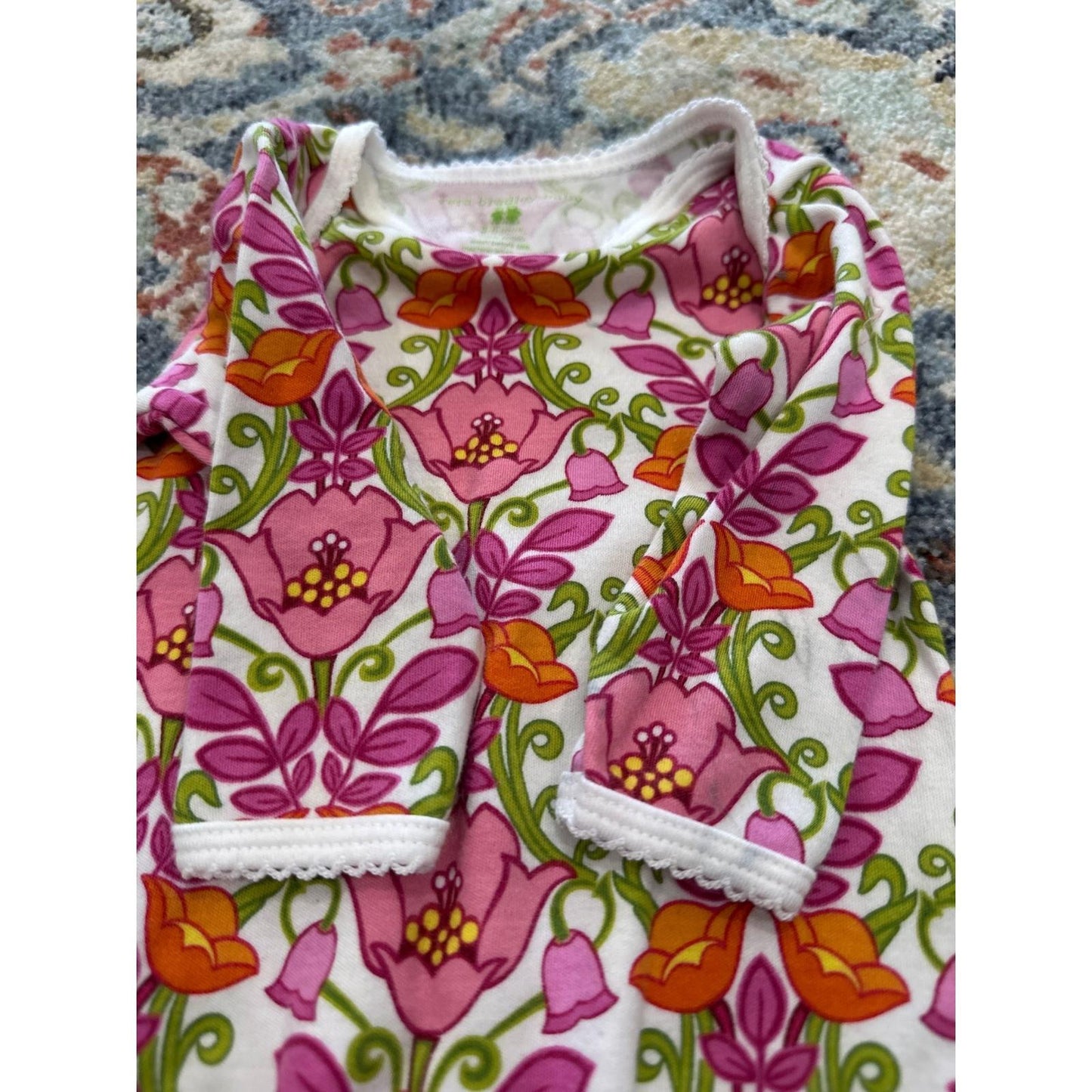 Vera Bradley Floral Footie Sleeper Baby Girls 3-6M Pink Orange Green Retro EUC