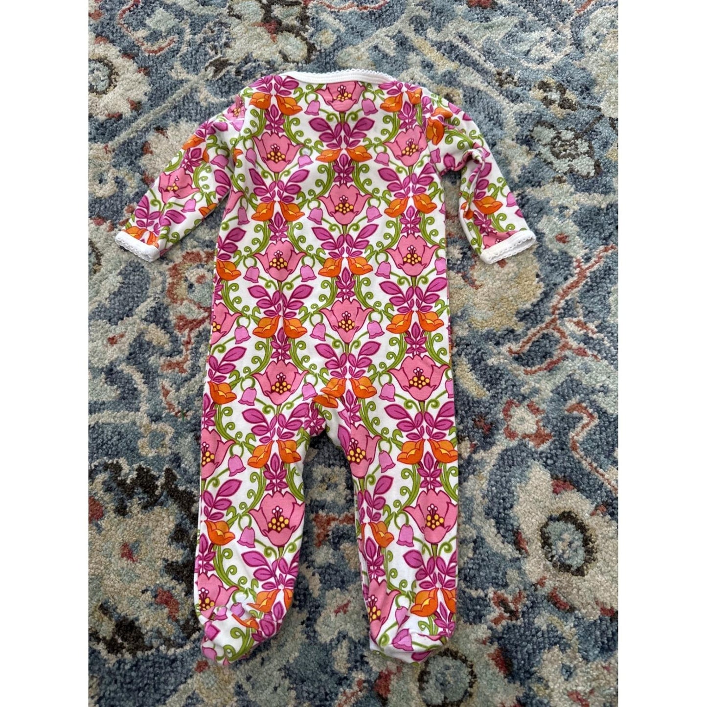 Vera Bradley Floral Footie Sleeper Baby Girls 3-6M Pink Orange Green Retro EUC