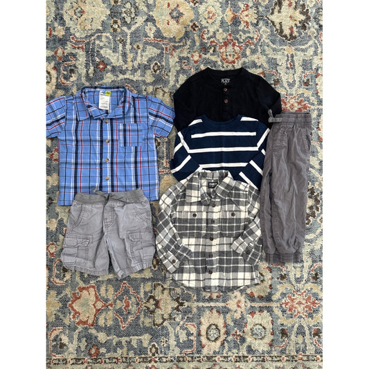 Childrens Place OshKosh Carters Boys 24M 2T Blue Grey Plaid Bundle GUC