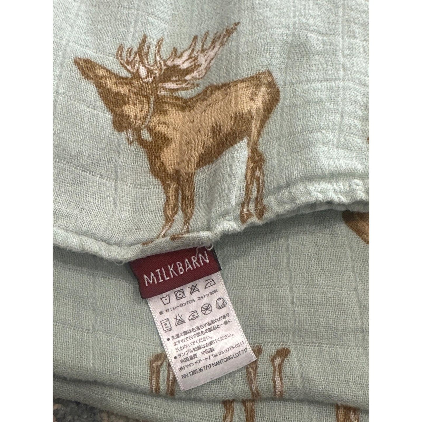 Milkbarn Muslin Swaddle Blanket Kids 47x47 Green Moose Print EUC