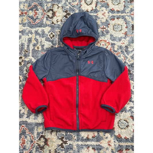 Under Armour Hooded Fleece Jacket Toddler 3T Red Grey Colorblock *Flawed