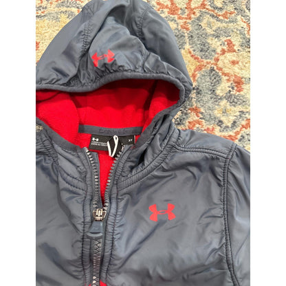 Under Armour Hooded Fleece Jacket Toddler 3T Red Grey Colorblock *Flawed