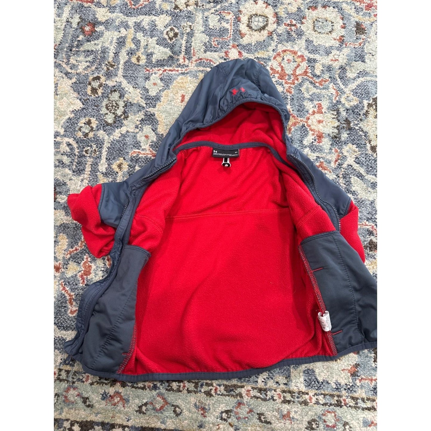 Under Armour Hooded Fleece Jacket Toddler 3T Red Grey Colorblock *Flawed