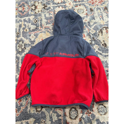 Under Armour Hooded Fleece Jacket Toddler 3T Red Grey Colorblock *Flawed