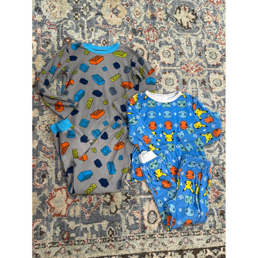 Lego Pokemon Pajama Bundle Boys 6/7 Blue Grey Graphic Print 2-Pack GUC