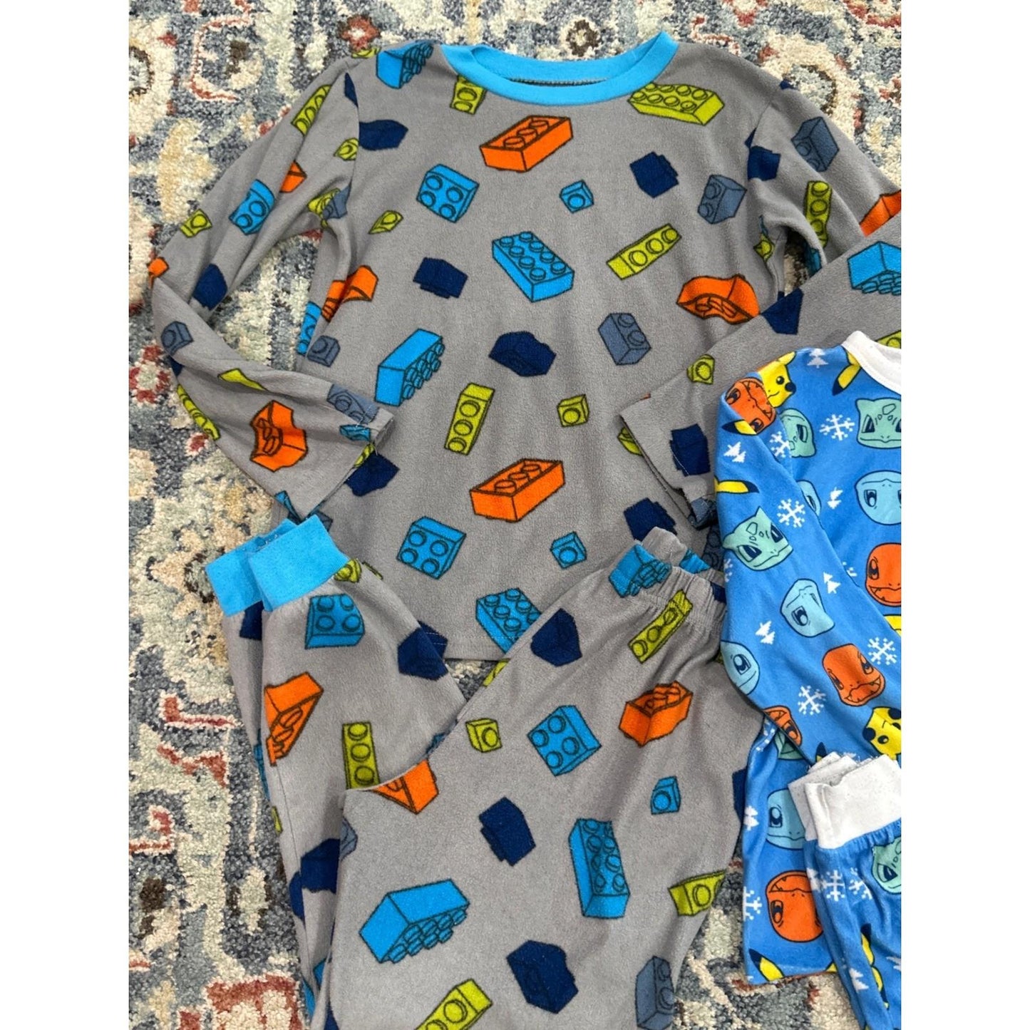 Lego Pokemon Pajama Bundle Boys 6/7 Blue Grey Graphic Print 2-Pack GUC