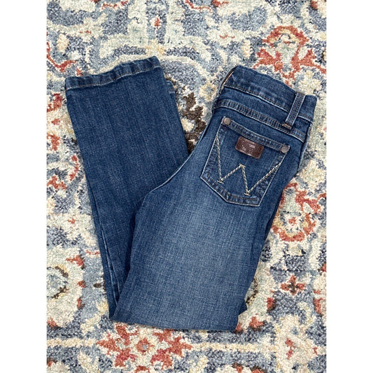 Wrangler Retro Jeans Boys 7 Slim Blue Adjustable Waist Denim EUC