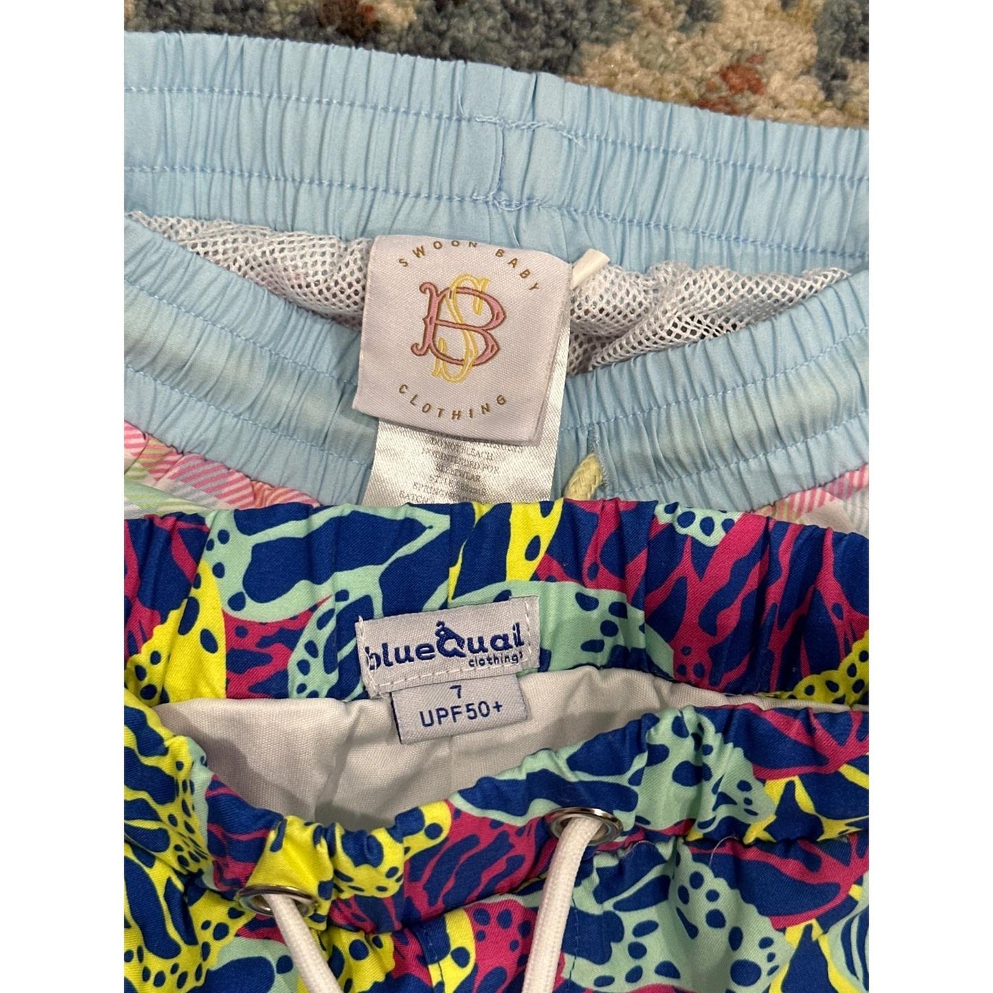 J. Bailey Swoon Baby Boys Size 7 Blue Pink Yellow Coastal Swim Tee Set EUC