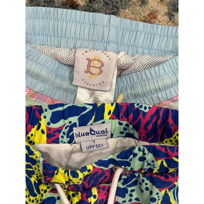 J. Bailey Swoon Baby Boys Size 7 Blue Pink Yellow Coastal Swim Tee Set EUC
