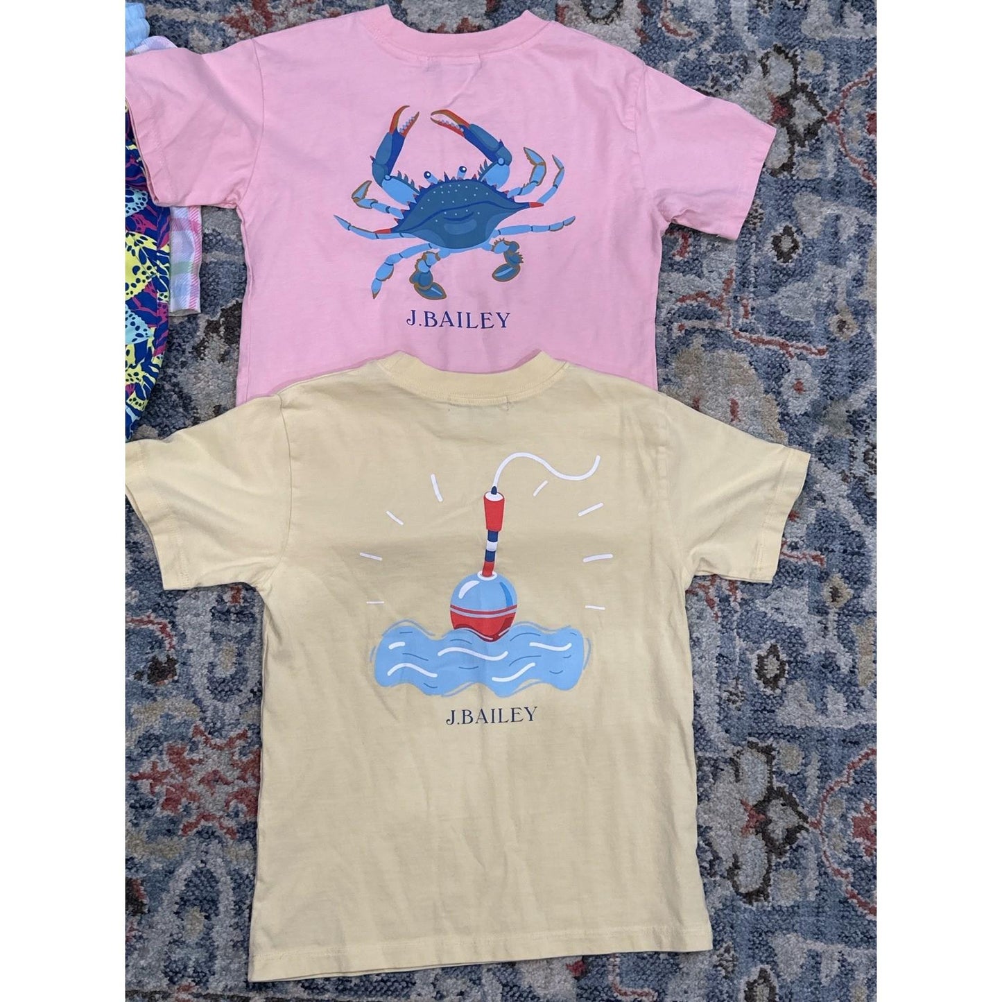 J. Bailey Swoon Baby Boys Size 7 Blue Pink Yellow Coastal Swim Tee Set EUC