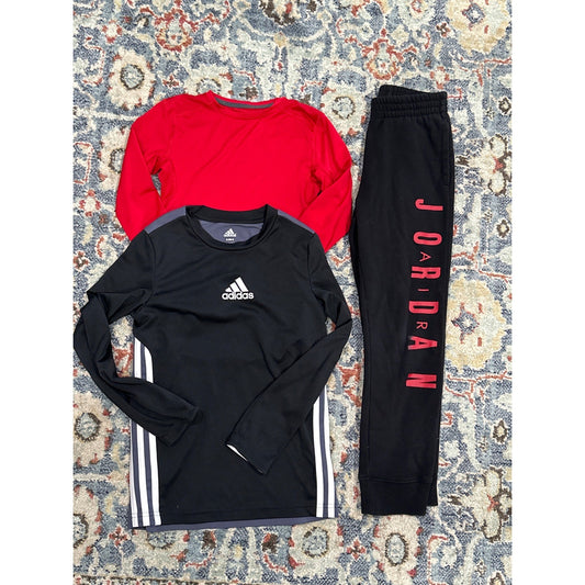 Adidas Jordan BCG Activewear Bundle Boys Size 8 Black Red Athletic Set *Flawed*