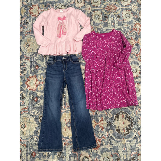 Lands End Gymboree Girls 6/6x Pink Purple Blue Floral Denim 3pc Bundle