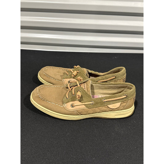 Sperry Boat Shoes Womens 9 Tan Canvas Corduroy Quilted Loafers