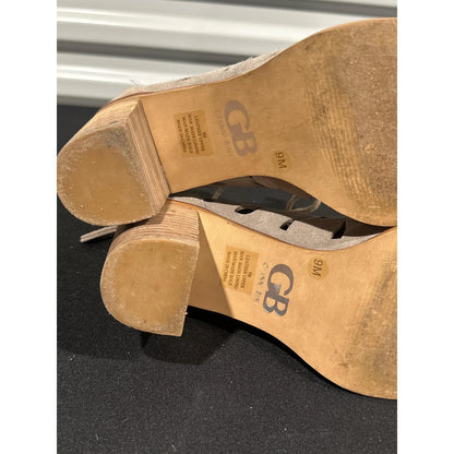 Gianni Bini Peep Toe Booties Women 9 Taupe Suede Laser Cut Lace Up EUC